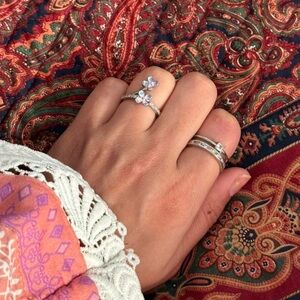 New | Set of 2 Indian Silver AD Adjustable Rings